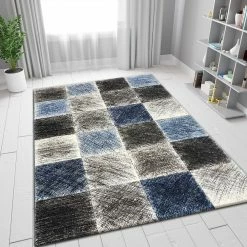 Xrugs Check Rug Grey Blue Black Hand Carved Modern Pattern Small Large Woven Rugs Carpets Floor Mats