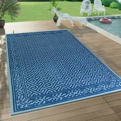 Xrug Navy Outdoor Rug Greek Key Border Pattern Large Small For Garden Patios Decking Gazebo Soft Woven Mat Outdoor Rugs