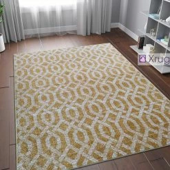 Xrugs Grey Gold Rug Moroccan Trellis Geometric Pattern Woven Carpet Living Room Bedroom Large SmallArea Mat