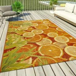 Xrug Orange Outdoor Rugs Tropical Design For Decking Patio Garden Extra Large Small