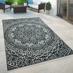 Xrugs Outdoor Rug Grey Black Oriental Pattern Large XL Small Decking Patio Garden Mats Outdoor Rugs