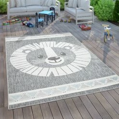 Xrugs Outdoors Kids Rug Grey Lion 3D Print Decking Garden Children Patio Play Room Mat