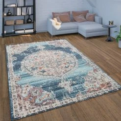 Xrugs Blue Vintage Rug Disstressed Oriental Pattern Durable Indoor & Outdoor Rugs