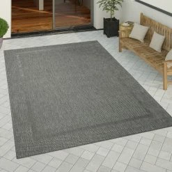 Xrugs Outdoor Rug Grey Plain Border Design Large Small Runner Garden Decking Patio Mat Outdoor Rugs