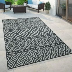 Xrugs Outdoor Plastic Rug Black Grey Flatweave Large Small Decking Garden Patio Mat Outdoor Rugs