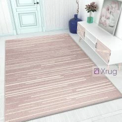 Xrugs Dusty Pink Rug Woven Rug Carpet Small Large Bedroom Living Room Area Mat White Cream Strips