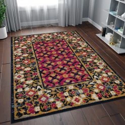 Xrugs Vintage Rug Navy Blue Red Yellow Carpet Large Small Woven Oriental Low Pile Mat