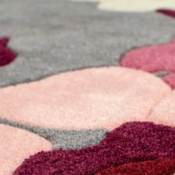 Xrugs Pink Grey Rug Thick Soft Carpet Hand Carved Floral Pattern Small Large XL Circle Modern