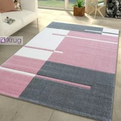 Xrugs Modern Blush Pink And Grey Rug Geometric Extra Large Smal Living Room Bedroom Rug Mat With Contour Cut Pattern