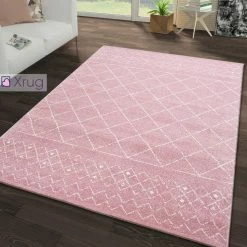 Xrugs Blush Pink Rug Moroccan Style Diamond Pattern Extra Large Small Bedroom Living Room Woven Mat Modern