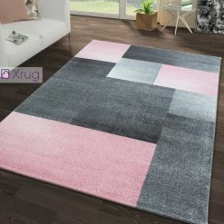 Xrugs Modern Grey Pink Rug Large Small XL Geometric Patterned Rug Living Room Carpet Area Mat Carpet
