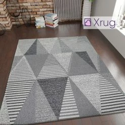 Xrugs Grey Geometric Rug 100% Cotton Small Extra Large XL Washable Modern Flat Weave Carpet Woven Room Mat Cotton Rugs