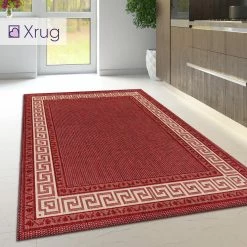 Xrugs Modern Kitchen Rug Red Non Slip Greek Key Border Large Small Runner Heavy Duty Mat