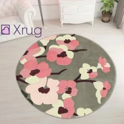 Xrugs Pink Grey Rug Thick Soft Carpet Hand Carved Floral Pattern Small Large XL Circle Modern