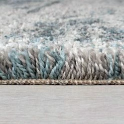 Xrugs Blue Ombre Rug Soft Fluffy Teal Grey Cream Shaggy Carpet Distressed Bedroom Mat Modern