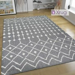 Xrugs Grey Modern Rugs 100% Cotton Washable Abstract Flat Weave Rug Mat Small Large XL Cotton Rugs