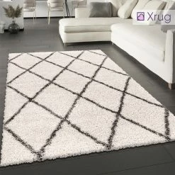 Xrug Fluffy Rug Cream Shaggy Carpet Soft Thick Large Small Geometric Dimaond Pattern For Living Room Bedroom