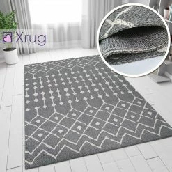 Xrugs Grey Cotton Rug Diamond Berber Pattern Extra Large Small Flatweave Carpet Modern Woven Patterned Mat Cotton Rugs
