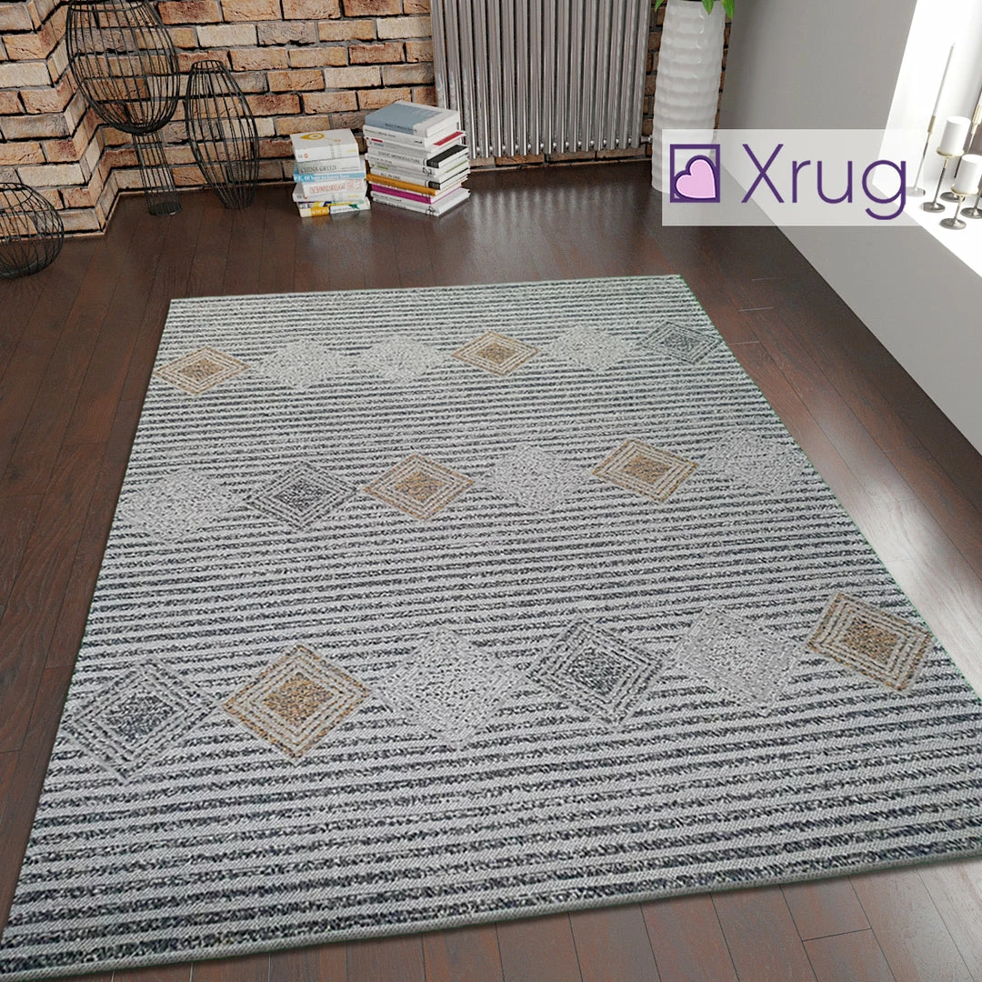 Xrugs Grey Rug Modern Shabby Chick Pattern 100% Cotton Small Large XL Washable New Mat Flat Weave Rugs Stirped Diamond Design 1 Xrugs Grey Rug Modern Shabby Chick Pattern 100% Cotton Small Large XL Washable New Mat Flat Weave Rugs Stirped Diamond Design