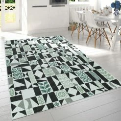 Xrugs Outdoor Rugs Indoor & Outdoor Rug Green Black Cream Abstract Geometric Extra Large Small Mat
