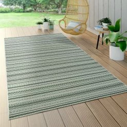 Xrugs Flatweave Outdoor Rug Green Striped Pattern Large XL Small Patio Garden Area Mat Outdoor Rugs