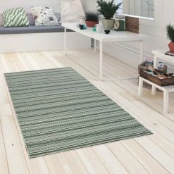 Xrugs Flatweave Outdoor Rug Green Striped Pattern Large XL Small Patio Garden Area Mat Outdoor Rugs
