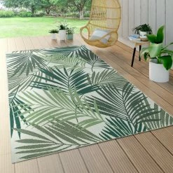 Xrugs Outdoor Floral Rug Green Cream Palm Pattern Large Small Hall Patio Garden Mats Outdoor Rugs