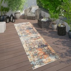 Xrugs Outdoor Rugs Indoor Outdoor Rug Large Blue Terracotta Yellow Colours Abstract Design Patio