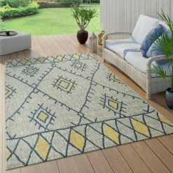Xrugs Outdoor Rug Blue Yellow Geometric Moroccan Pattern Large Small Patio Garden Mat Outdoor Rugs
