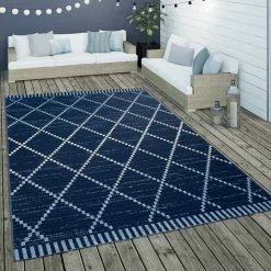 Xrugs Navy Blue Outdoor Rug Ethnic Geometric Pattern Large XL Small Garden Patio Mat Outdoor Rugs