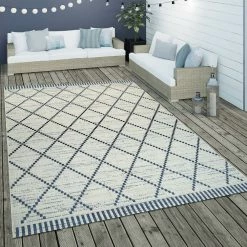 Xrugs White Cream Blue Outdoor Rug Geometric Large Small Decking Garden Patio Rugs Mat Outdoor Rugs
