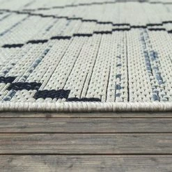 Xrugs White Cream Blue Outdoor Rug Geometric Large Small Decking Garden Patio Rugs Mat Outdoor Rugs