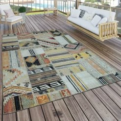 Xrugs Indoor Outdoor Rug Large Patchwork Geometric Pattern Runner Decking Patio Garden Outdoor Rugs
