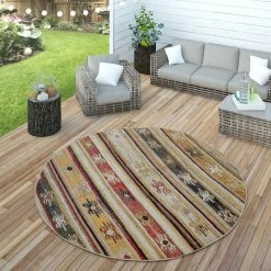 Xrugs Outdoor Rug Large Red Yellow Black Striped Ethnic Design Runner Patio Garden Mat