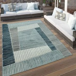 Xrugs Blue Outdoor Rug Decking Patio Garden Modern Geometric Mat Extra Large Small XL
