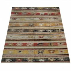 Xrugs Outdoor Rug Large Red Yellow Black Striped Ethnic Design Runner Patio Garden Mat