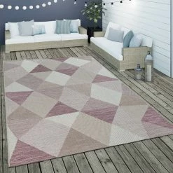 Xrugs Outdoor Garden Rug Beige Purple Colour Geometric Diamond Pattern Large Patio Mat Outdoor Rugs