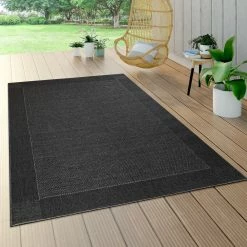 Xrugs Black Outdoor Rug Sisal Effect Large Small Robust Border Design Summer Patio Mat Outdoor Rugs