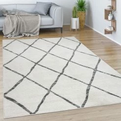 Xrugs Large Rug White Cream Diamond Geometric Scandi Pattern Runner Large Small Carpet Runners