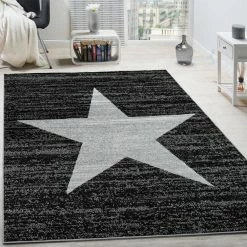 Xrugs Kids Star Rug Dark Grey Carpet Childrens Bedroom Playroom Woven Rug Large Small