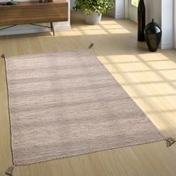 Xrugs Large Rug Beige Stripes Cotton Handwoven Tassels Living Room Bedroom Area Mat