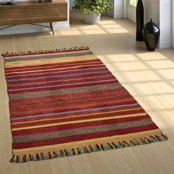 Xrugs Terracotta Rug Blue Green Yellow Orange Large Cotton Rugs With Hand Made Tassels