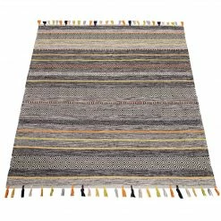 Xrugs Cotton Rugs Large Cotton Rug Striped Multicolored Grey Black Orange Yellow Mustard Cream Mat