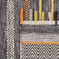 Xrugs Cotton Rugs Large Cotton Rug Striped Multicolored Grey Black Orange Yellow Mustard Cream Mat