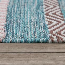 Xrugs Cotton Rugs Striped Cotton Duck Egg Rug Brown Pink Navy Colours With Hand Made Tassels Mat