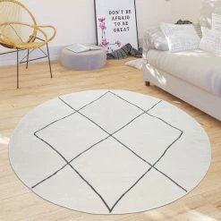 Xrugs White Cream Rug Geometric Diamond Pattern Retro Vintage Carpet Large Runner Mat