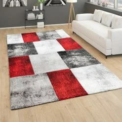 Xrugs Grey And Red Rug Check Geometric Pattern Thick Living Room Carpet Runner Mat Runners