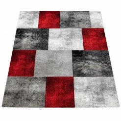 Xrugs Grey And Red Rug Check Geometric Pattern Thick Living Room Carpet Runner Mat Runners