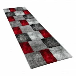 Xrugs Grey And Red Rug Check Geometric Pattern Thick Living Room Carpet Runner Mat Runners