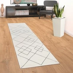 Xrugs White Cream Rug Geometric Diamond Pattern Retro Vintage Carpet Large Runner Mat